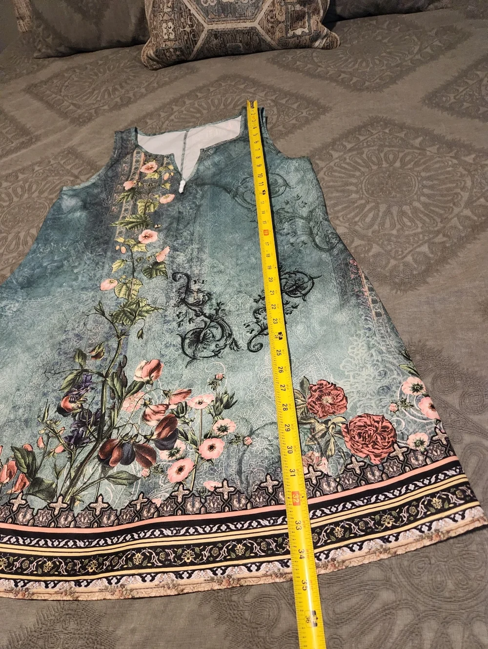 Teal Floral Boho Slip Dress L - Picture 8 of 10
